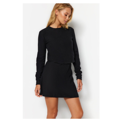 Trendyol Black Off-Shoulder Crew Neck Crop Knitted Blouse With Thessaloniki/Knit Look