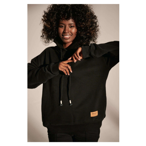 Black hooded sweatshirt made of recycled Steam MOTHER EARTH material
