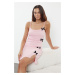 Trendyol Powder Ribbon/Bow and Slit Detailed Rope Strap Ribbed Knitted Nightgown