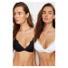 Trendyol Black-White 2-Pack Lace Rope Strap Non-wired Cupped Bralette Knitted Bra