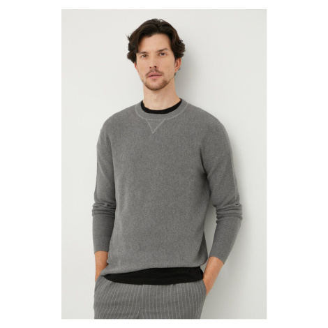 Bavlnený sveter Sisley pánsky, šedá farba, tenký,