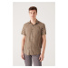Avva Men's Khaki Geometric Pattern Viscose Shirt