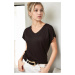 77002 Dewberry V-Neck Basic Women T-Shirt-BLACK