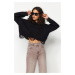 Trendyol Black Crop Super Wide Fit Soft Textured Knitwear Sweater