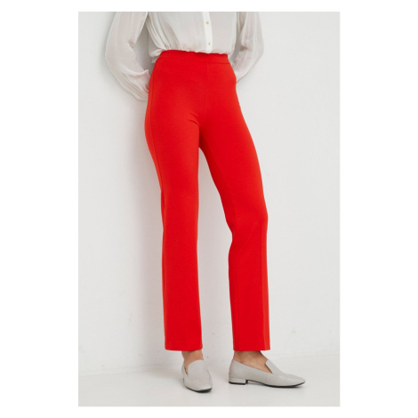 Nohavice United Colors of Benetton dámske, červená farba, rovné, vysoký pás