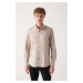 Avva Men's Beige Oxford 100% Cotton Buttoned Collar Regular Fit Shirt