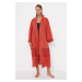 Trendyol Cinnamon Belt Maxi Woven Ruched 100% Cotton Kimono & Caftan