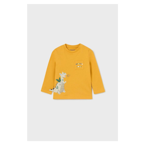 Detské bavlnené tričko s dlhým rukávom Mayoral žltá farba, s potlačou