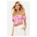 Trendyol Pink-Multicolored Crop Lined Corset Detailed Floral Patterned Woven Poplin Bustier