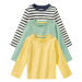 lupilu® Detské bavlnené tričko s dlhým rukávom pre bábätká BIO, 3 kusy (pruhy/zelená/žltá)