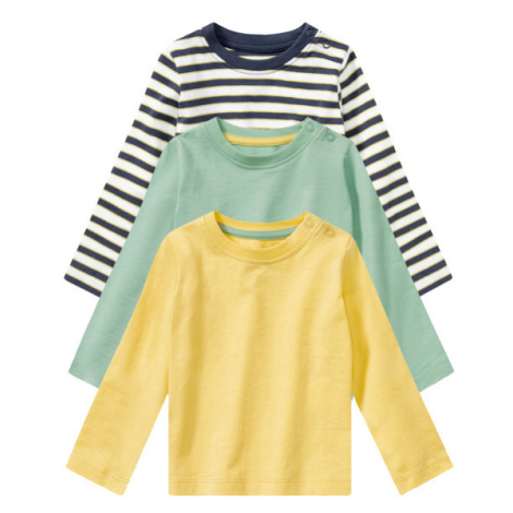 lupilu® Detské bavlnené tričko s dlhým rukávom pre bábätká BIO, 3 kusy (pruhy/zelená/žltá)