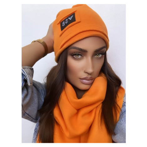 Luxusný teplákový VSB set šál + čiapka orange, Farba oranžová s čiernou stuhou