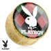 Plug do ucha z bambusového dreva, zajačik Playboy na károvanom podklade - Hrúbka: 8 mm