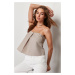 Trendyol Dark Beige Strapless Woven Blouse