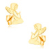 Zlaté náušnice 375 - gravírovaný modliaci sa anjelik, zrkadlový lesk