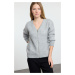 Trendyol Gray Soft Texture Stone Embroidered Coat Look Knitwear Cardigan