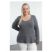 Trendyol Curve Anthracite U Neck Flounce Hem Knitwear Sweater