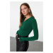 Trendyol Emerald Green Slim Gathered Polo Neck Stretchy Knitted Blouse