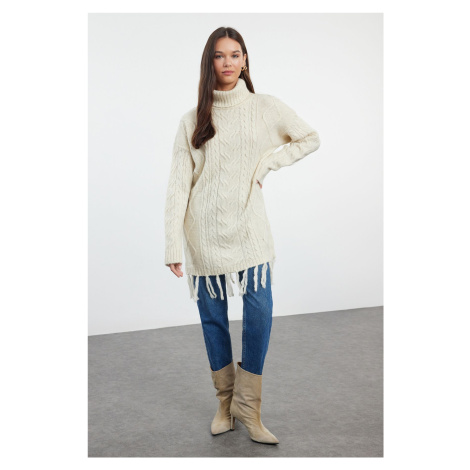 Trendyol Stone Hair Knitted Patterned Tassel Knitwear Sweater