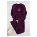 Trendyol Curve Purple Slogan and Heart Plush/Wellsoft Knitted Pajama Set