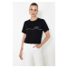 Trendyol Black More Sustainable 100% Cotton Relaxed/Crop Piping and Printed Knitted T-Shirt