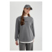 DEFACTO Regular Fit Crew Neck Printed Long Sleeve Sweatshirt Tunic