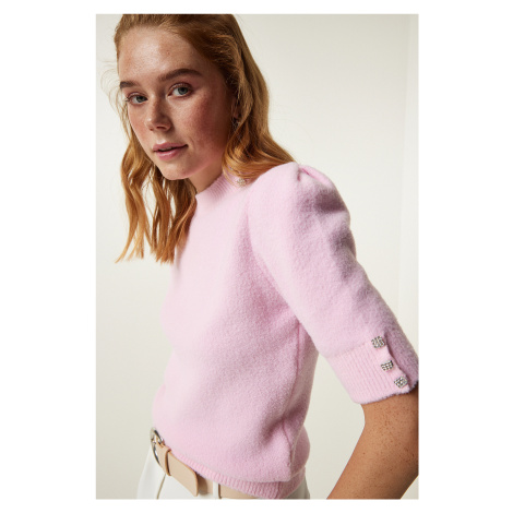 Happiness İstanbul Light Pink Soft Textured Seasonal Knitwear Blouse