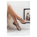 NİŞANTAŞI SHOES Lassie Black Matte Stone Detail Ankle Strap Flat Sole Women's Sandals