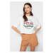 Trendyol White 100% Cotton Printed Relaxed/Wide, Comfortable Cut Crop Crew Neck Knitted T-Shirt