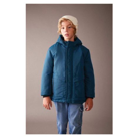 DEFACTO Boy's Water Repellent Hooded Fleece Lined Puffer Jacket