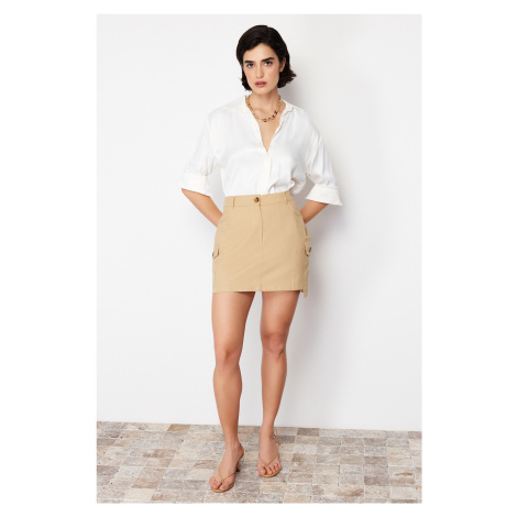 Trendyol Dark Beige Pocket Detailed Pencil Straight Cut Mini Length Woven Skirt