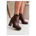 Women's insulated ankle boots with high heel with zip dark brown Bioria