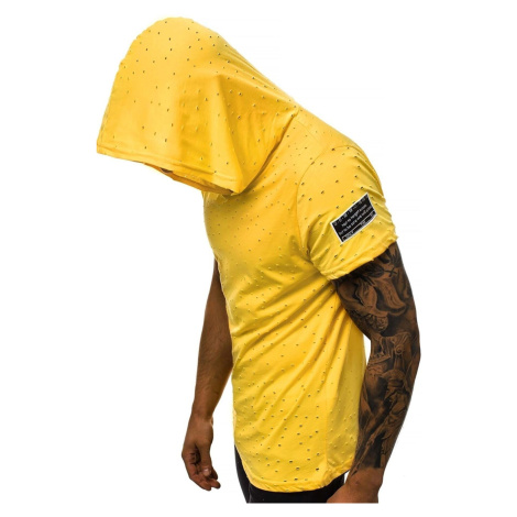 Madmext Torn Detailed Yellow Hooded T-Shirt 3069