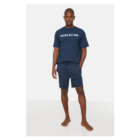 Trendyol Navy Regular Fit Printed Shorts Pajamas Set