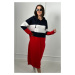 Three-color hooded dress dark blue + white + red