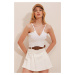 Trend Alaçatı Stili Women's White V-Neck Strap Crop Knitwear Knitted Blouse