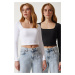 Happiness İstanbul Women's Black and White Square Neck Ribbed 2 Pack Crop Knitted Blouse