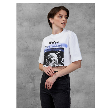 White Women's Cropped T-Shirt with Diesel Print - Women