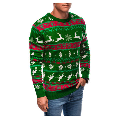 Edoti Men's Norwegian winter sweater with reindeer - green