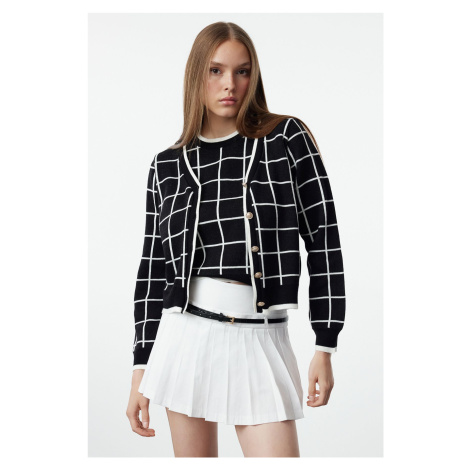 Trendyol Black Plaid/Checked Set Product Knitwear Cardigan