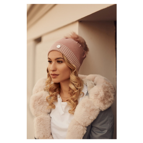 Hat with a pompom decorated with pink glitter FASARDI