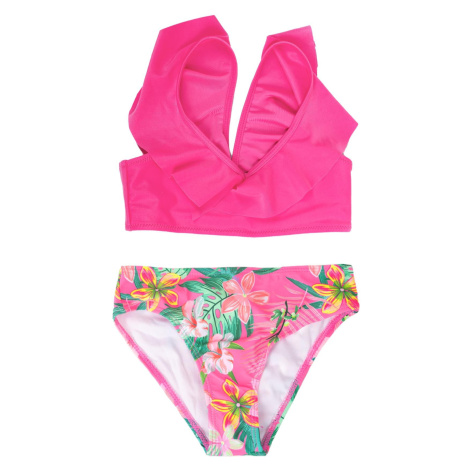 Yoclub Dievčenský dvojdielny plavecký kostým LKD-0034G-A100 Pink