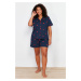 Trendyol Curve Navy Blue Heart Pattern Knitted Pajamas Set