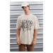 GRIMELANGE Trae Men's Regular Fit 100% Cotton Printed Reverse Beige T-shirt