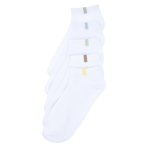 Trendyol 5-Pack White Cotton Textured Contrast Color Block Booties-Short-Ankle Socks