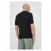 Polo tričko s prímesou ľanu Sisley čierna farba, jednofarebné