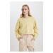 DEFACTO Boxy Fit Crew Neck Printed Crop Sweatshirt