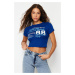 Trendyol Saks 100 Cotton Motto Printed Fitted/Situated Crop Knitted T-Shirt