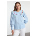 Trendyol Blue Embroidery Detailed Balloon Sleeve Woven Shirt