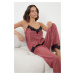 Trendyol Dusty Rose Lace Detailed Rope Strap Satin Woven Pajama Set